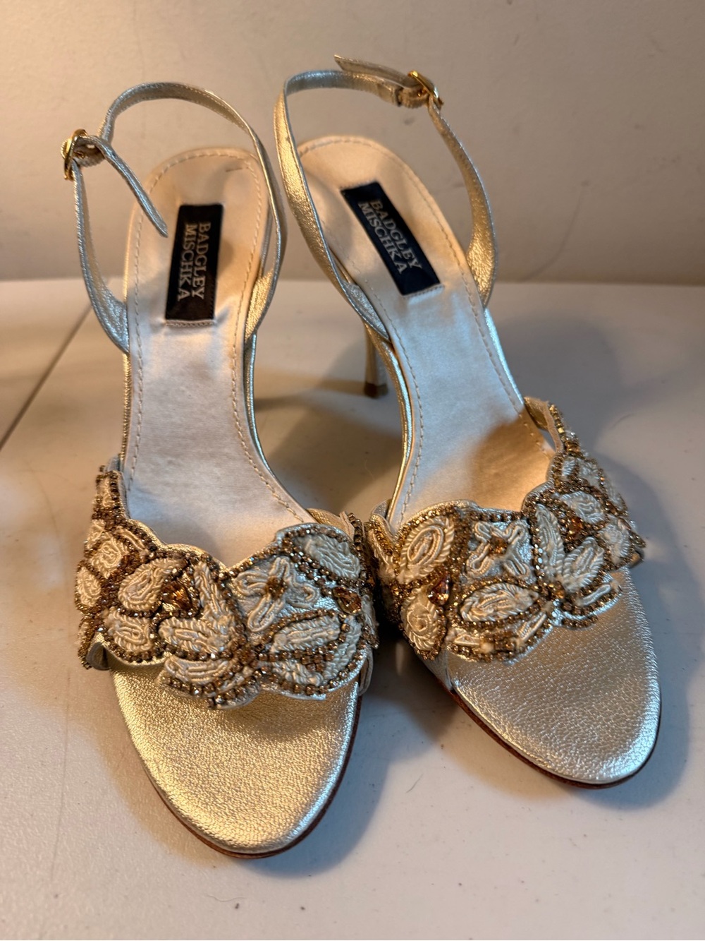 Badgley Mischka Gold Embellished Evening Sandals Size 9